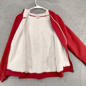 NWT Style & Co Red Long Sleeve Zip Up Hoodie Drawstring Sherpa Lined Womens M